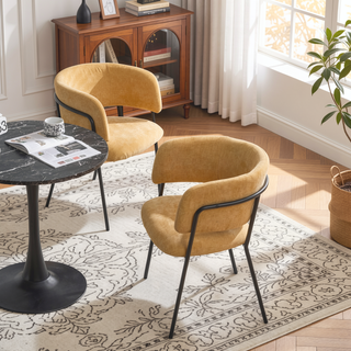 Sunvega Modern Upholstered Arm Dining Chair with Soft Seat and Metal Legs Set of 2