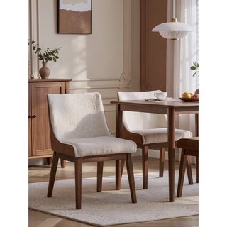 Sunvega Modern Brown and White Boucle Upholstery Dining Chairs Set of 2