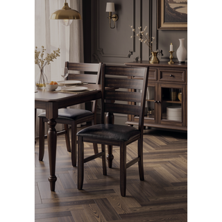 Sunvega Tufted Black PU Upholstered Wood Bench with Espresso Finish