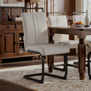 Sunvega Modern Faux Leather Upholstered Dining Chairs with Black Metal Legs Set of 4