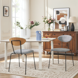 Sunvega Modern Gray Fabric and Black Metal Dining Room Chairs Set of 2