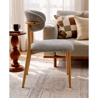 Sunvega Modern Light Gray Boucle Dining Chairs with Padded Seat and Curved Backrest