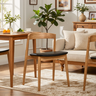 Sunvega Stackable Solid Oak Dining Chair with Faux Leather Upholstery