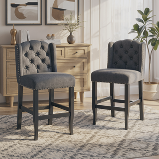 Sunvega Vienna Contemporary Tufted Wingback 31 Inch Counter Stools Set of 2