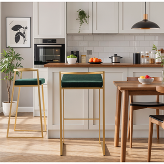 Sunvega Gold and Green Velvet Upholstered Stackable Barstool Set of 2
