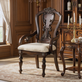 Sunvega Traditional Style Arm Chair with Ornate Corbels in Dark Brown Finish