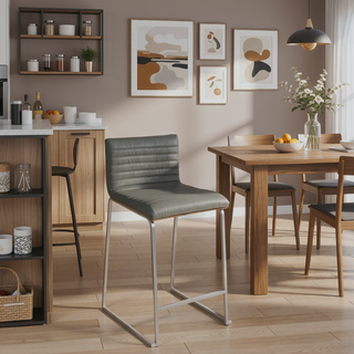 Sunvega Contemporary Counter Stool with Tufted Faux Leather Seat and Walnut Wood Back