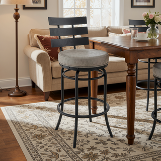 Sunvega Piren Swivel Bar or Counter Stool in Black with Gray Faux Leather
