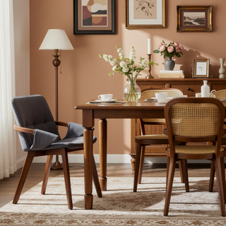 Sunvega Mid-Century Modern Chair with Walnut Wood Legs and Grey Faux Leather