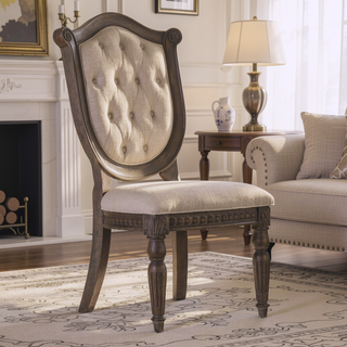 Sunvega Weathered Oak and Beige Finish Sheraton Shield Back Dining Side Chair