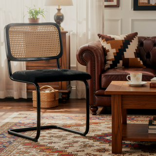 Sunvega Mid-Century Modern Dining Chairs Set of 2 with Mesh Backrest and PU Leather Seat