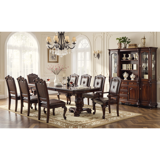 Sunvega Traditional Espresso Brown Dining Chairs with Carved Details and Upholstered Seat