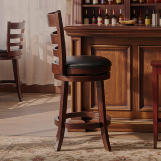 Sunvega Dark Cherry Finish Solid Wood Counter Height Chair with 360-Degree Swivel