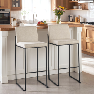 Sunvega Fuji High Back Bar Stool with Padded Seat and Backrest in Black Steel