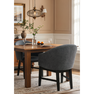 Sunvega Set of 2 Gray Fabric Barrel Dining Chairs with Black Finish Legs