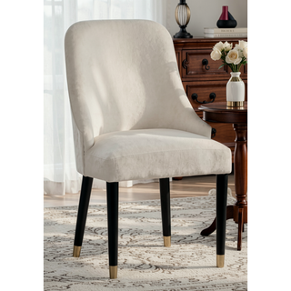 Sunvega Contemporary Gray Upholstered Dining Chairs with Gold Accent and Rounded Back