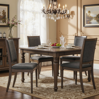 Sunvega Dark Brown Upholstered Dining Side Chair with Padded Seat and Geometric Backrest