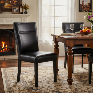 Sunvega Contemporary Faux Leather Dining Chairs with Solid Back 2PK Set