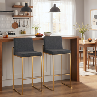 Sunvega Gold Steel and Charcoal Fabric High Back Barstool with Padded Seat