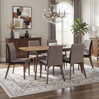 Sunvega Grey and Natural Walnut Upholstered Side Chairs with Sleek Curves for Dining