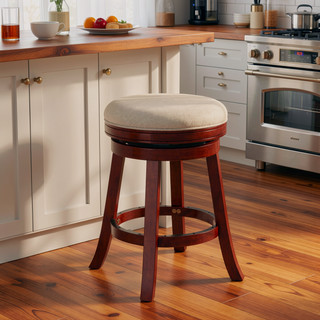 Sunvega 24 Inch Counter Stool with Beige Fabric Seat and Cherry Finish