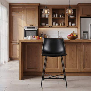 Sunvega Modern Upholstered Counter Stool with Metal X Base and Wide Seat
