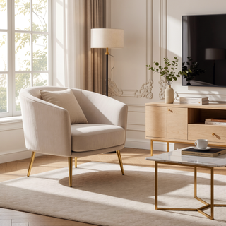 Sunvega Gold Metal Legs Champagne Velvet Upholstered Tania Accent Chair with Tufting