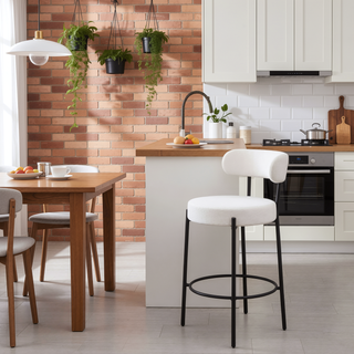 Sunvega Modern Upholstered Counter Height Stools Set of 2 with Black Metal Legs and Footrest