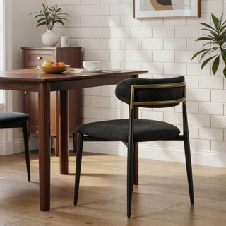 Sunvega Black Chenille Side Chair with Golden Armrests and Padded Seat Set of 2