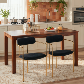 Sunvega Demi Contemporary Gold Metal Frame Black Velvet Upholstered Chair Set of 2