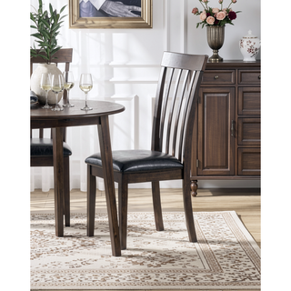 Sunvega Espresso Finish Wooden Dining Chairs with Black Faux Leather Upholstered Seat