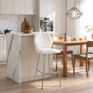 Sunvega White Faux Leather and Brushed Stainless Steel 26" Counter Stool