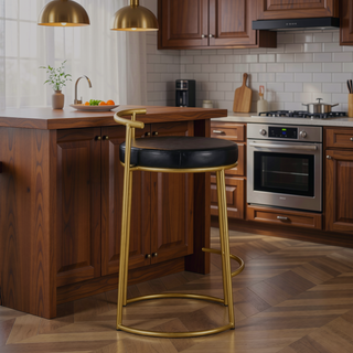 Sunvega Gold Metal Frame Faux Leather Upholstered Fixed Counter Stool Set of 2