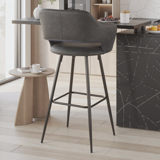 Sunvega Contemporary Black Metal and Grey Faux Leather Barstools Set of 2