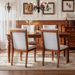 Sunvega Walnut Finish Modern Dining Chairs with Linen Blend Upholstery Set of 2