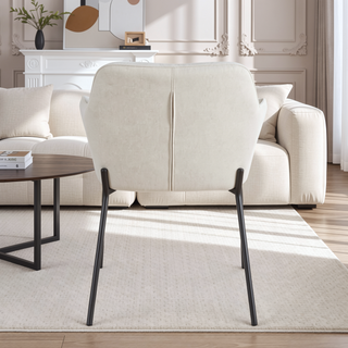 Sunvega Contemporary Black Metal and Cream Fabric Upholstered Dining Chair Set of 2