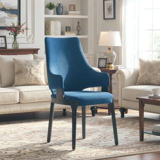 Sunvega Modern Dining Armchair in Blue Velvet with Solid Beech Wood Frame