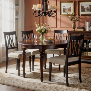 Sunvega Classic Country Style Rubber Wood Dining Table Set with Bench and Chairs
