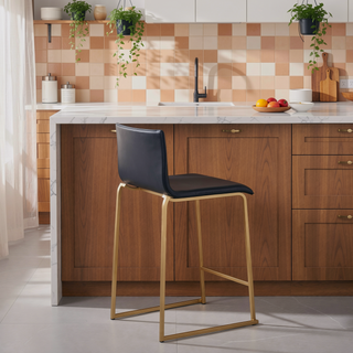 Sunvega Modern Gold Metal and Black Faux Leather Counter Stool Set of 2