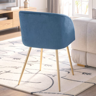 Sunvega Gold Metal and Blue Velvet Upholstered Dining Chairs Set of 2