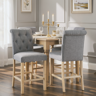 Sunvega Gray Counter Height Button Tufted Back Solid Wood Stools Set of 2