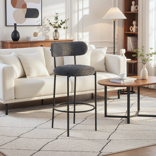 Sunvega Concord Grey Boucle Upholstered Bar Chair with Foam Cushioning and Ring Footrest