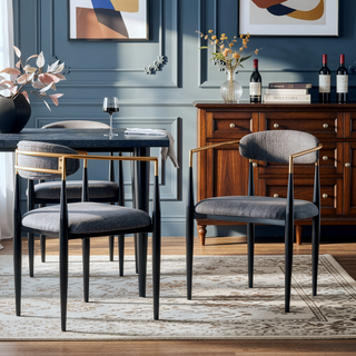 Sunvega Modern Upholstered Dining Chairs with Gold Accent Iron Frame Set of 2