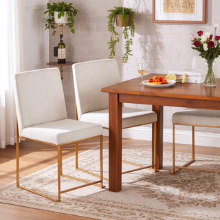 Sunvega Fuji High Back Dining Chair with Upholstered Seat and Gold Steel Frame