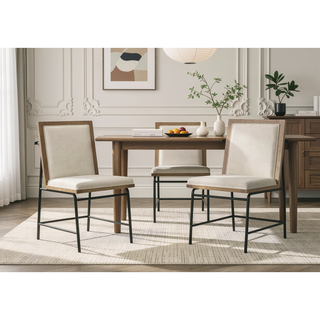 Sunvega Oak Finish Upholstered Dining Chairs with Cream Seat and Black Frame
