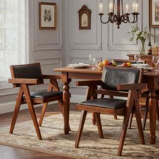 Sunvega Mid-Century Modern Dining Chair Set of 2 with Black Vegan Leather Upholstery
