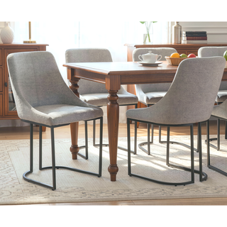 Sunvega Contemporary Curved Metal Frame Upholstered Dining Chairs in Gray 2pc Set