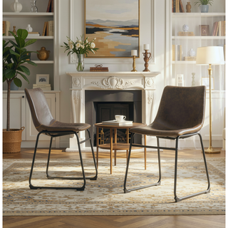 Sunvega Hand Crafted Vintage PU Leather Dining Chairs with Iron Frame, Set of 2