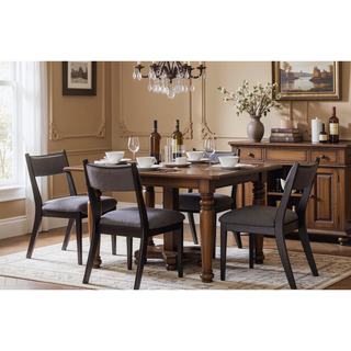 Sunvega Peppercorn Finish Elm Veneer Upholstered Seat and Back Chair Set of 2