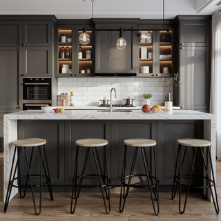 Sunvega Industrial Metal Counter Height Stool with Solid Wood Seat and Hairpin Legs